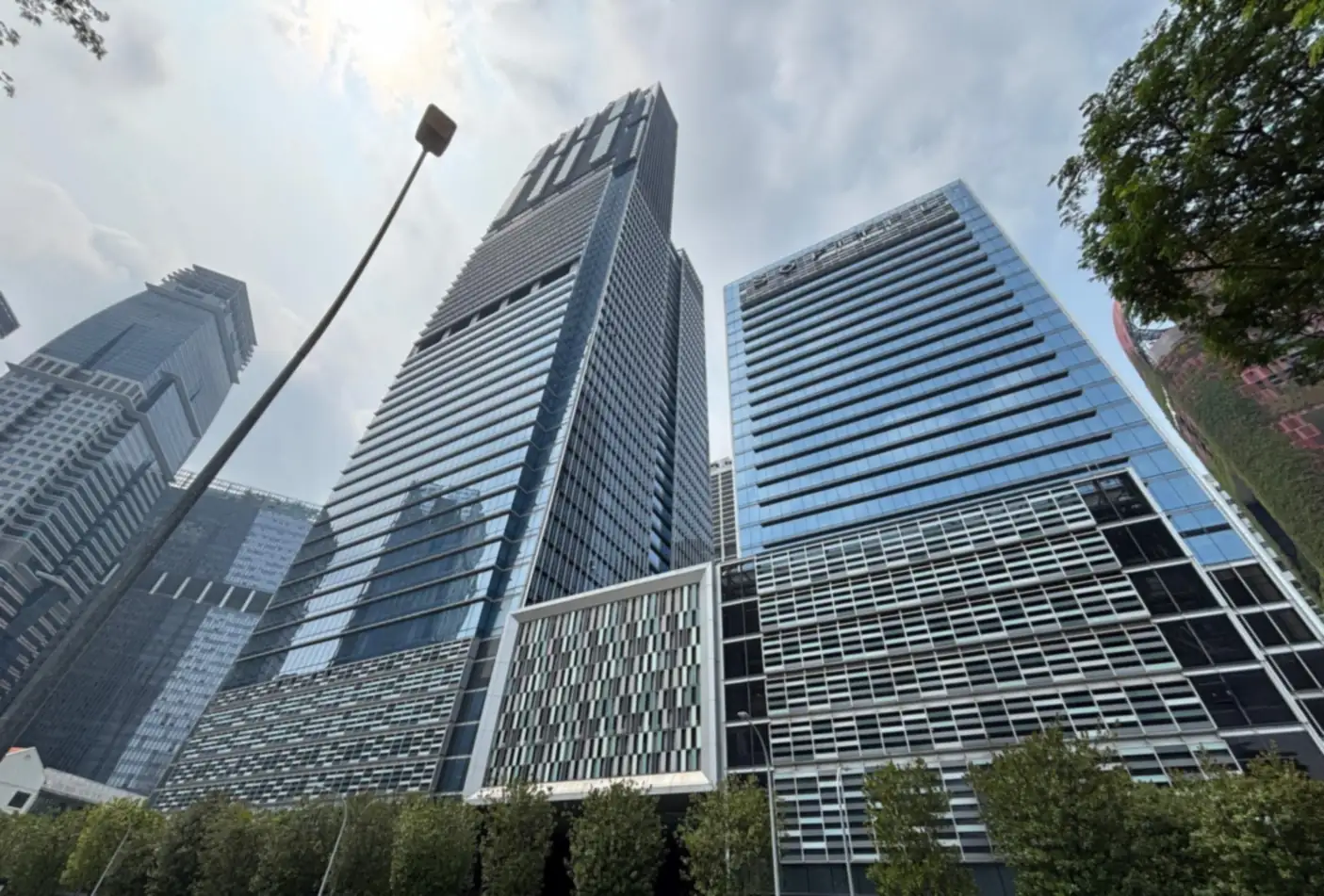Guoco Tower in Tanjong Pagar, home of Wallich Residence, seen from street level, where a 61st-floor apartment seized in the S$3 billion money laundering case sold at auction for S$6.6 million